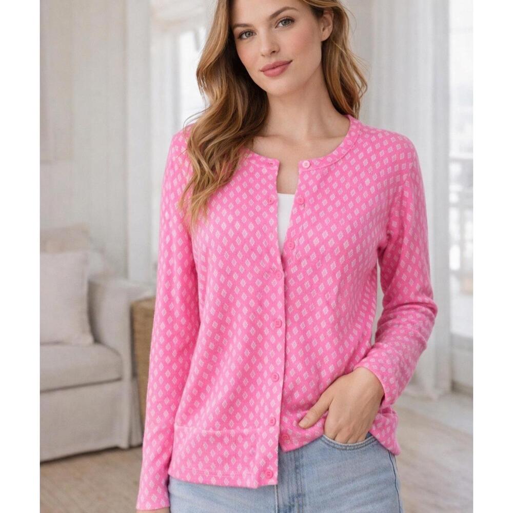 Merona Pink Geometric Cardigan Sweater M Y2K Preppy Lightweight Button Front